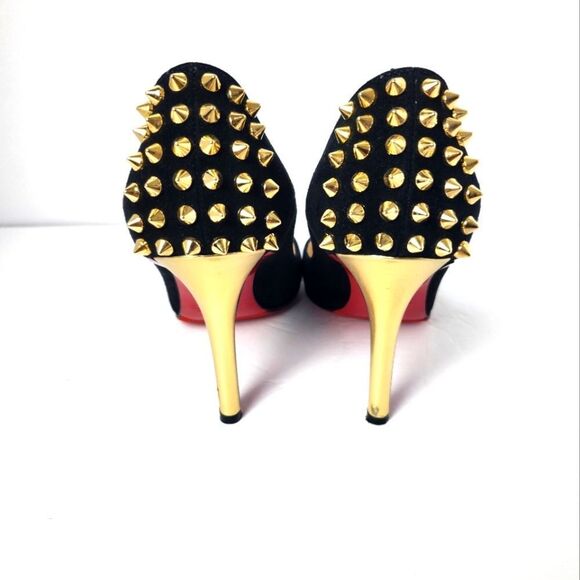 Christian Louboutin Zappa 100 Suede Specchio Heels Spike Black Gold Size 36 - Picture 6 of 14